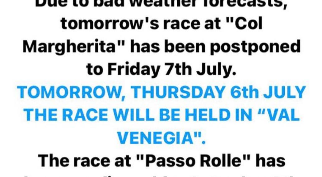 AVVISO IMPORTANTE: INVERSIONE GARE CAUSA MALTEMPO IN PRIMIERO